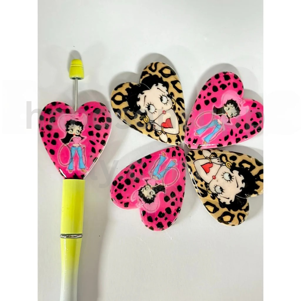 Old Girl Character Fashion Girl Jaguar Print Heart Shape 46×40MM Acrylic Beads
