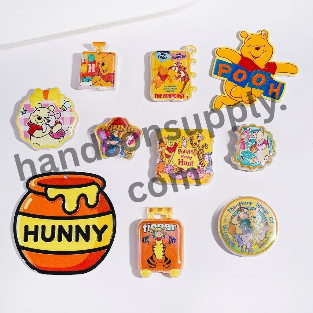 Playful Classic Cartoon Animal Characters, Tiger, Bear, Horse & Pig Series Acrylic Beads and Pendants, Random Mix