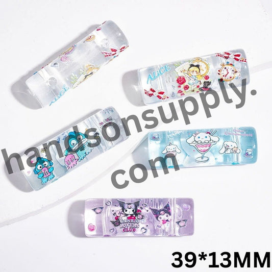 Adorable Girl & Various Cartoon Character Print Oval Cylinder Shape Clear Acrylic Beads, Two Holes, 39*13MM, Random Mix