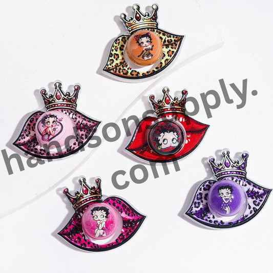 Vintage Lady Character Collection Hollow Crown Lips & Printed Round Acrylic Beads, Multicolor, Random Mix