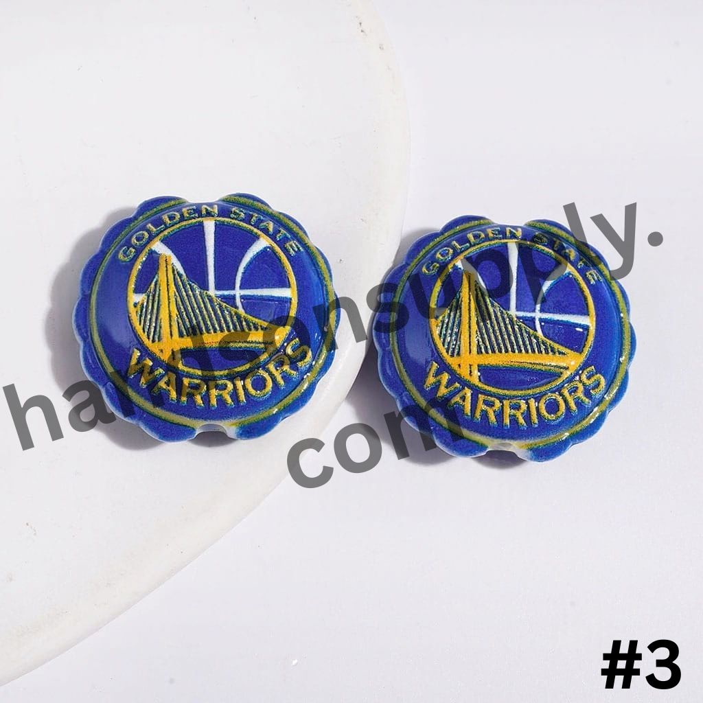 Sporty American Basketball Team Logo with Round Shaped with Wavy Border Acrylic Beads, 23*25MM