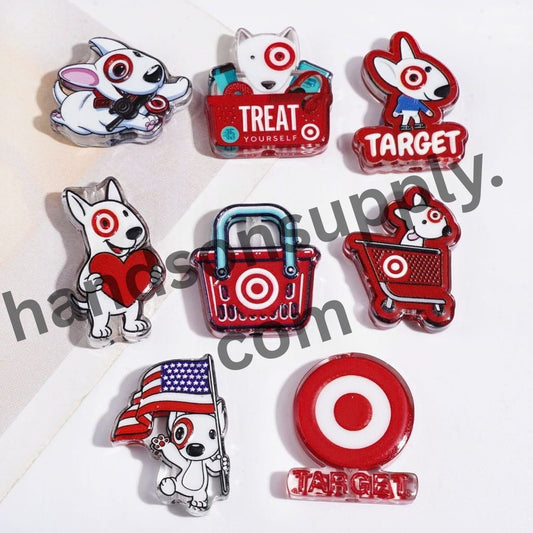 Cute Mascot Dog Characters in Red American Supermarket Theme Semi-Clear Acrylic Beads, Random Mix