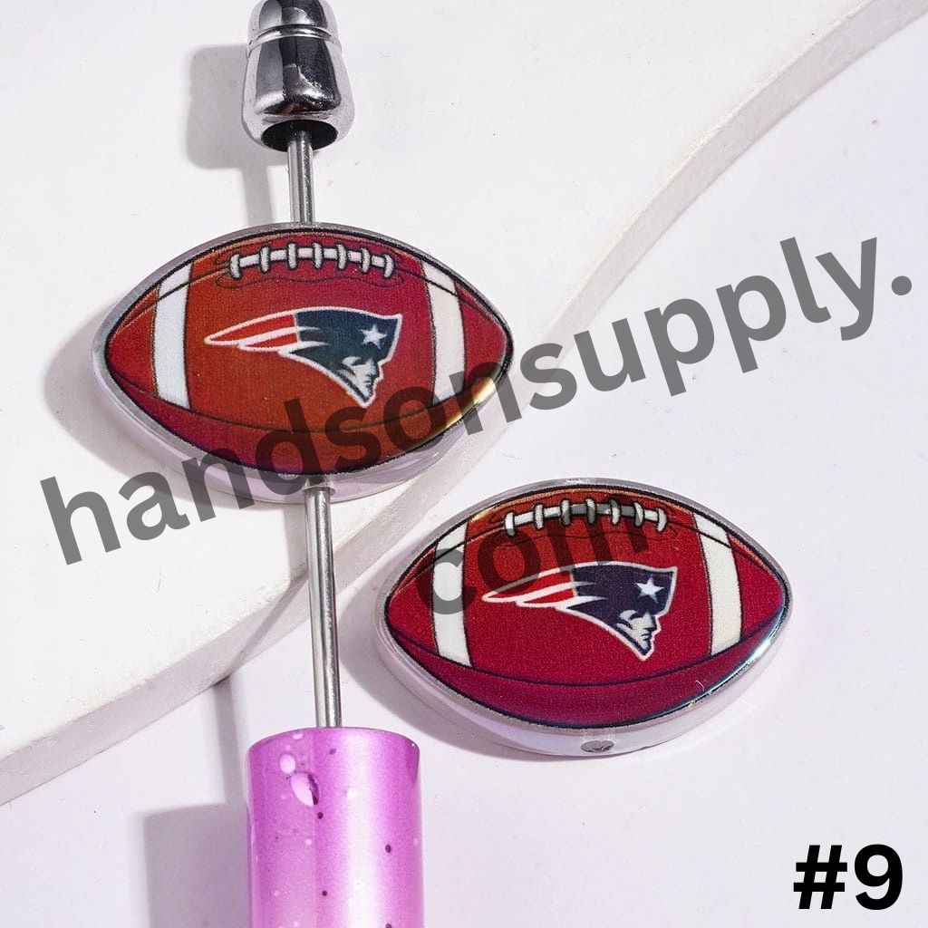 UV-Coated American Football Shape Acrylic Beads, Assorted Team Designs, 20-29MM, Random Mix
