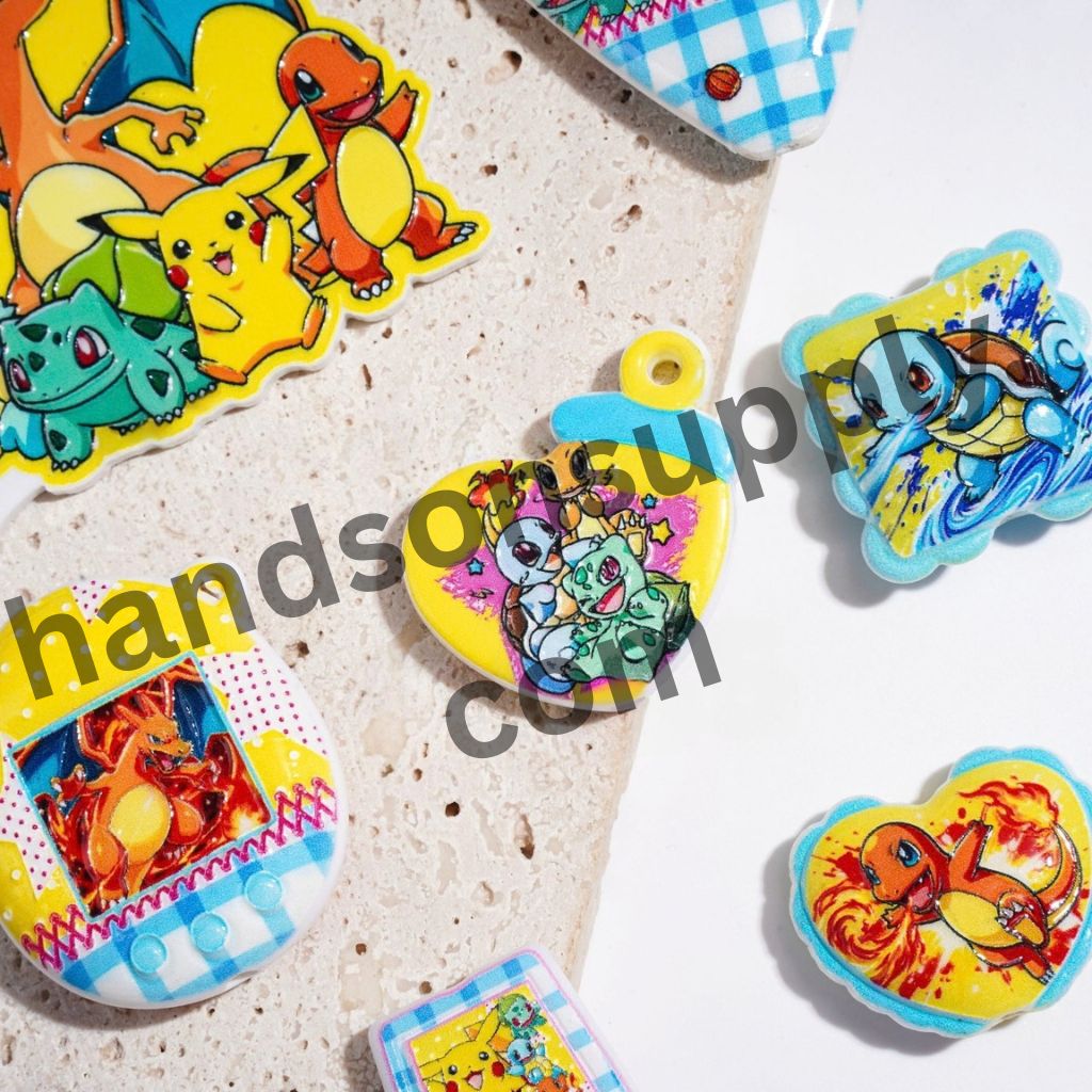 Adorable Dinosaur & Turtle Pattern with Small Electric Monster Character Series Acrylic Beads & Pendants, Random Mix