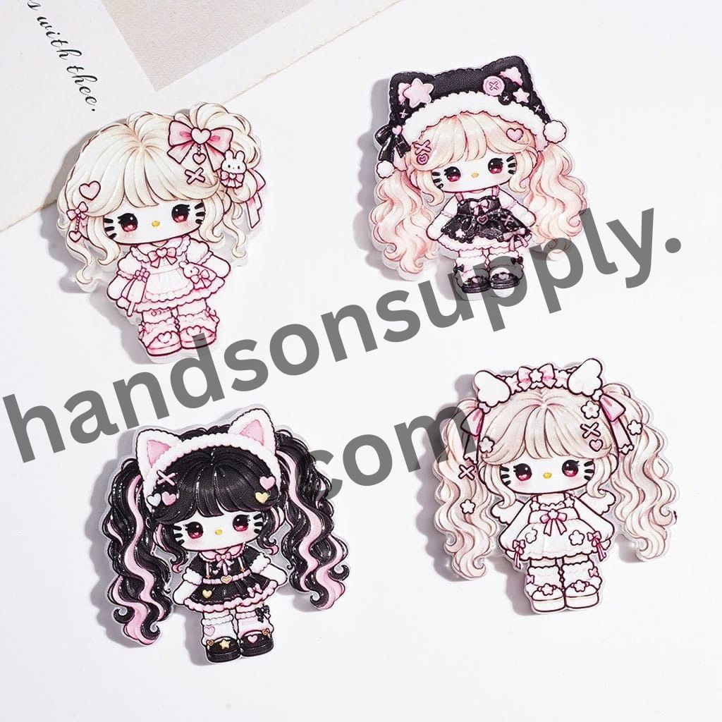 Adorable Gothic Cat Character with Playful Wig and Dress Styles Acrylic Beads, Random Mix