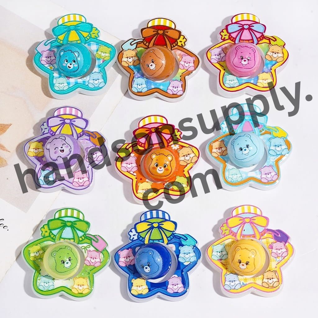 Cute Hollow Wishing Star Bottle with Rainbow Bear Printed Round Acrylic Beads, Assorted Colors, Random Mix (Please Read Description)