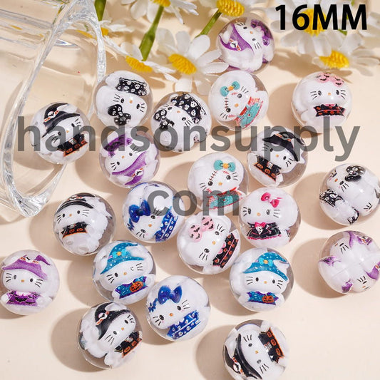 Adorable Transparent Cute Cat Character  Halloween Theme Acrylic Beads for Bracelets 16MM Random Mix