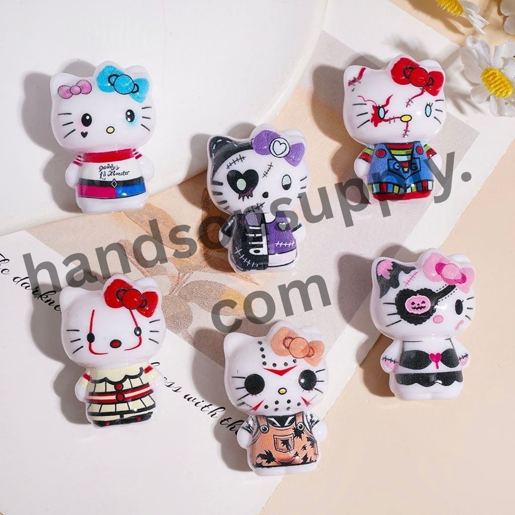 Eerie Cat Character with Spooky Designs Halloween Theme Acrylic Beads, Height 32MM Random Mix