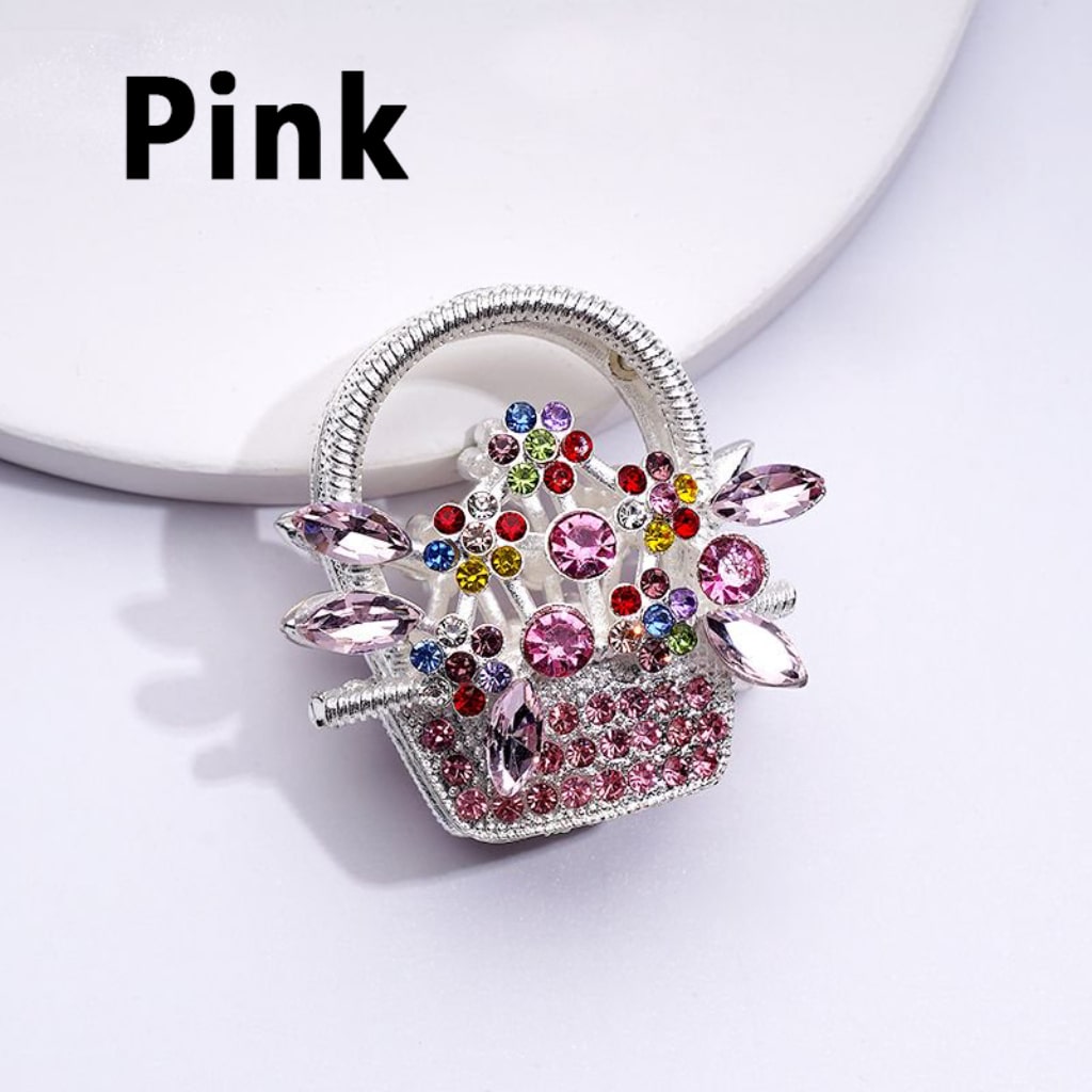 Glittering Silver Alloy Flower Basket Beads Adorned with Sparkling Multi-Color Rhinestones Approx. 37x37MM