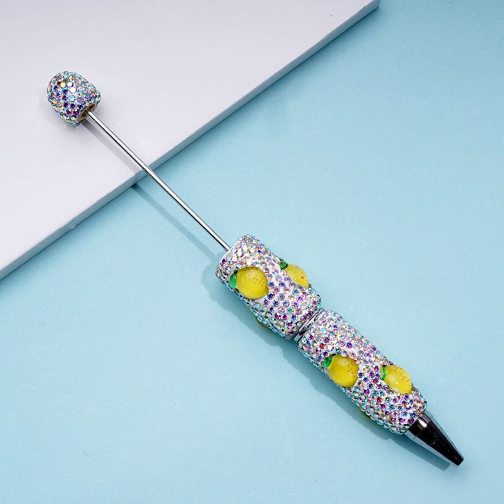 Beadable Clay Pens with Cute Vivid Fruits Mini AB Rhinestones Covered the Entire Pen