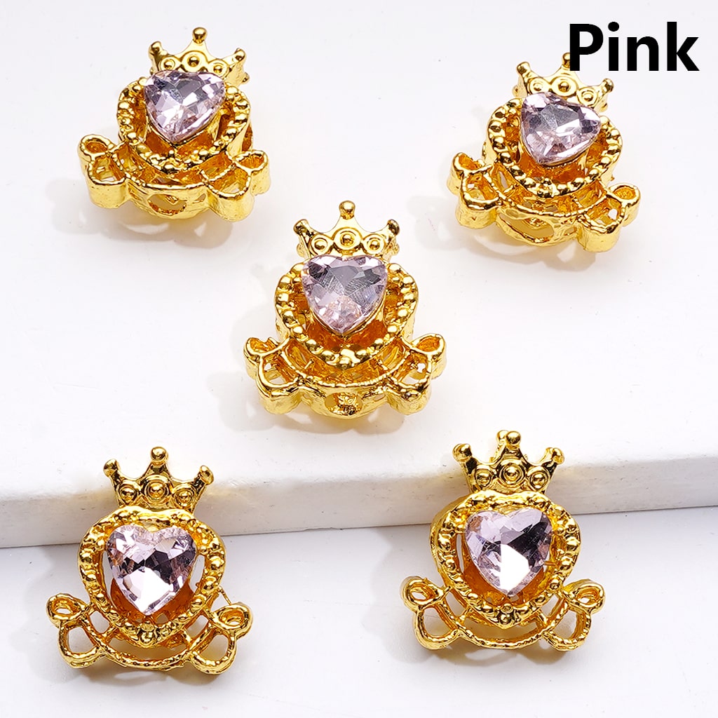 Shiny Gold Alloy Beads Heart with Crown Design 14*16MM Rhinestone Accents