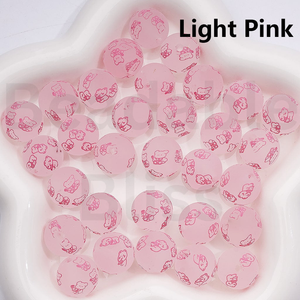 Adorable Character Frosted Round Design Cute Cat Character & Pochacc Print Acrylic Beads 16MM (Single Color Is available for 200pcs(Whole Bag))