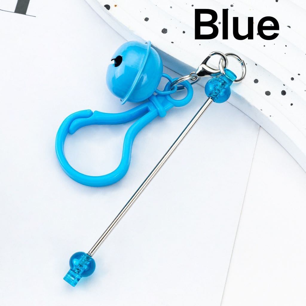 Beadable DIY Keychain with Bar Carabiner Hook Bell and Karabiner in Solid Color, 153MM