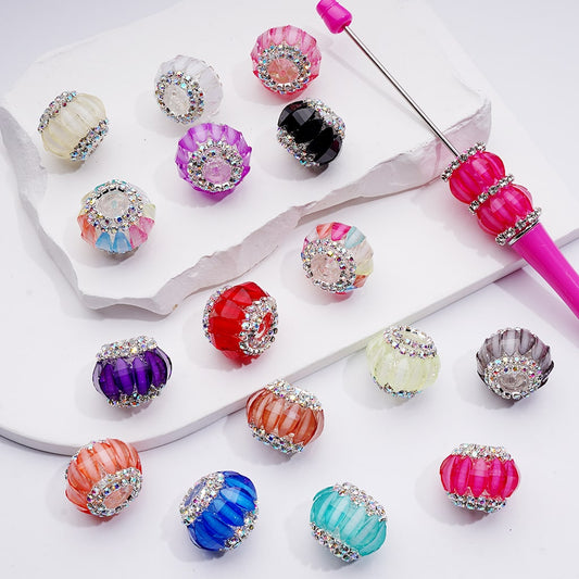 Halloween Pumpkin Acrylic Beads with Multi-Color AB Rhinestones and Chain Design 21*17MM