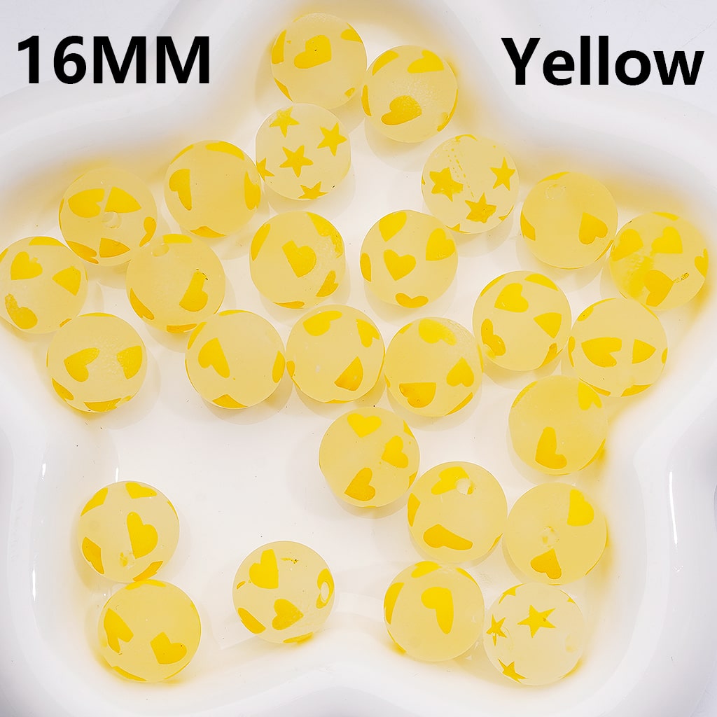 Multi-Color Heart Printed Frosted Acrylic Beads, 16MM Round Single Color Option Requires 200pcs Full Bag