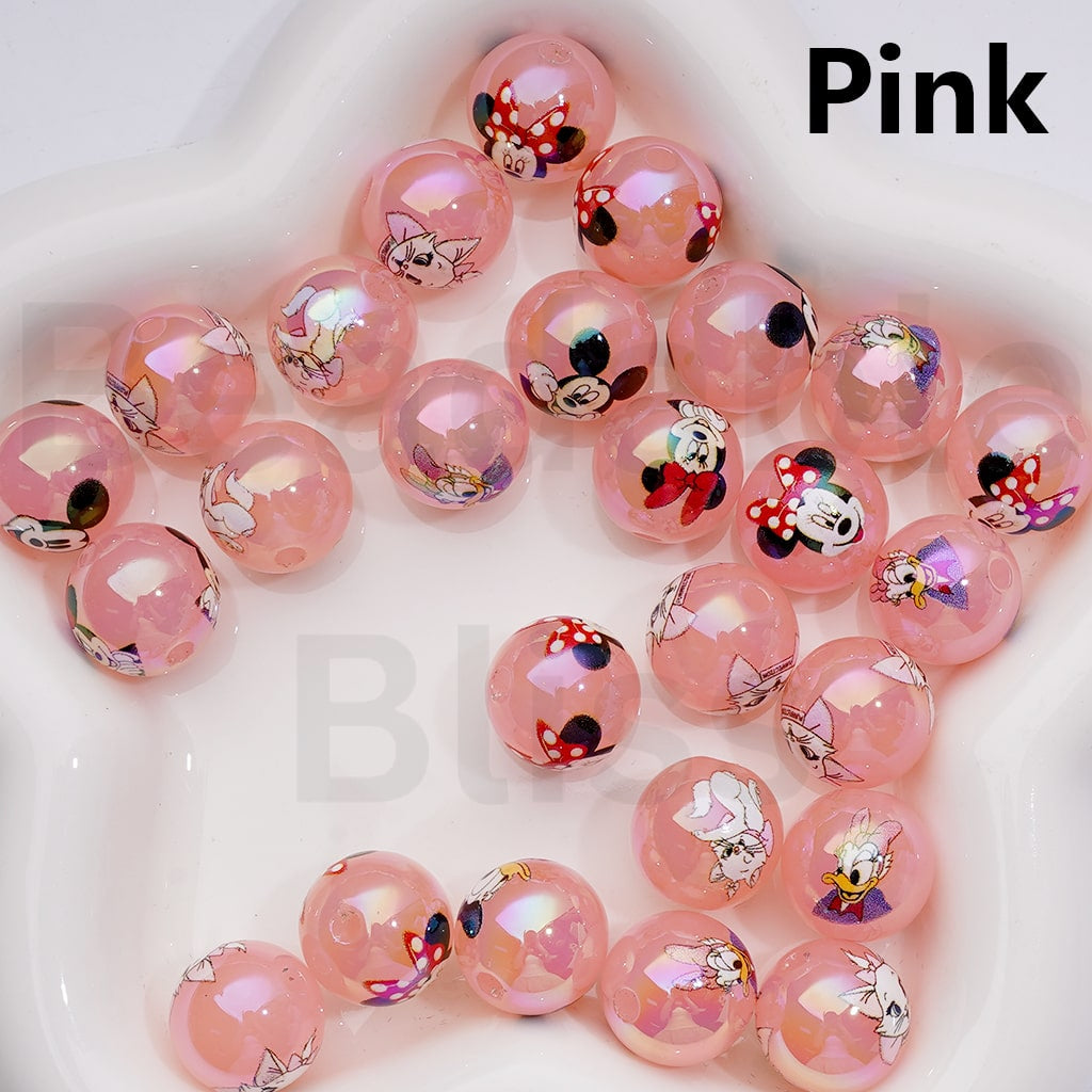 Jelly Color Cute Classic Animation Cartoon Micke Minni Mouse Donal Dais Duck Mari Cat UV Coating Round Acrylic Beads 16MM (Single Color is available for 200pcs Whole bag)