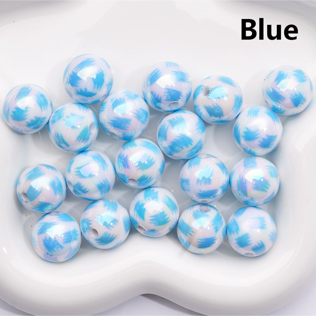 UV Coated Abstract Pen Brush Print Multi-Color Round Acrylic Beads 16mm (Single Color is available for 200pcs(Whole Bag))