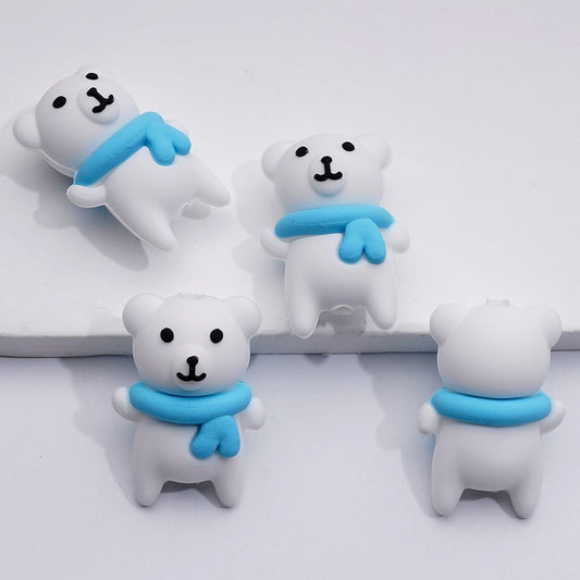 Cute 3D Polar Bear in Blue Scarf Silicone Focal Beads