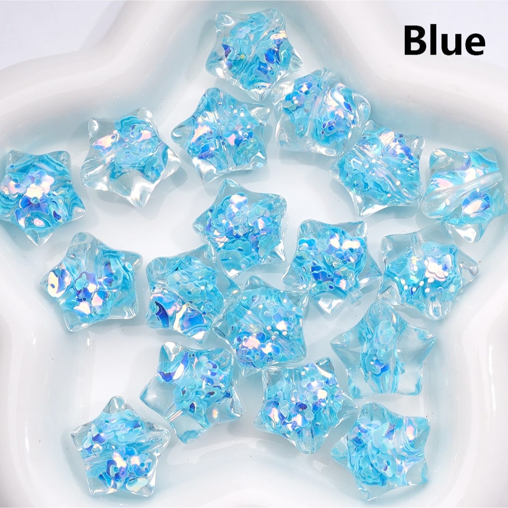 Star Shape with Mini Colorful Flower Flakes Clear Acrylic Beads 22MM (Single Color is available for 200pcs(Whole Bag))