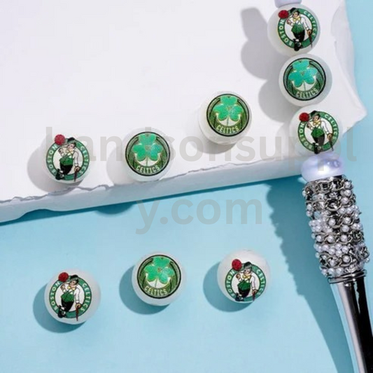 Boston Celti NBA Team Matte White Frosted Acrylic Beads 16MM USA Sports Random Mix