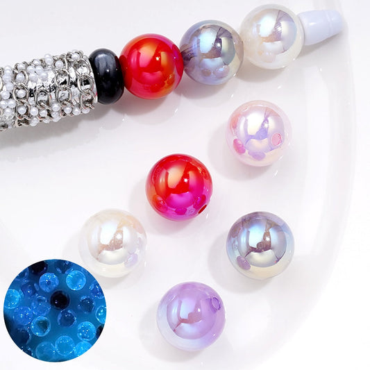 Round UV Coating Luminous Abstract Cloud Acrylic Beads, Random Mix, 16MM