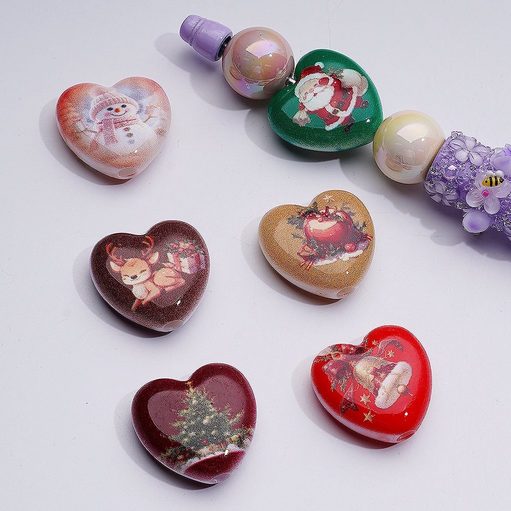 Heart Shape Merry Christmas Series, Acrylic Beads 25*24MM Random Mix