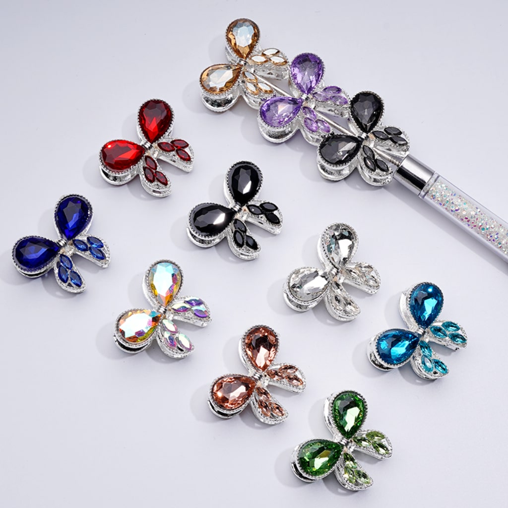 Silver Delicate Fancy Alloy Bowknot with Colorful Shiny Rhinestones Beads, Around 31*26MM