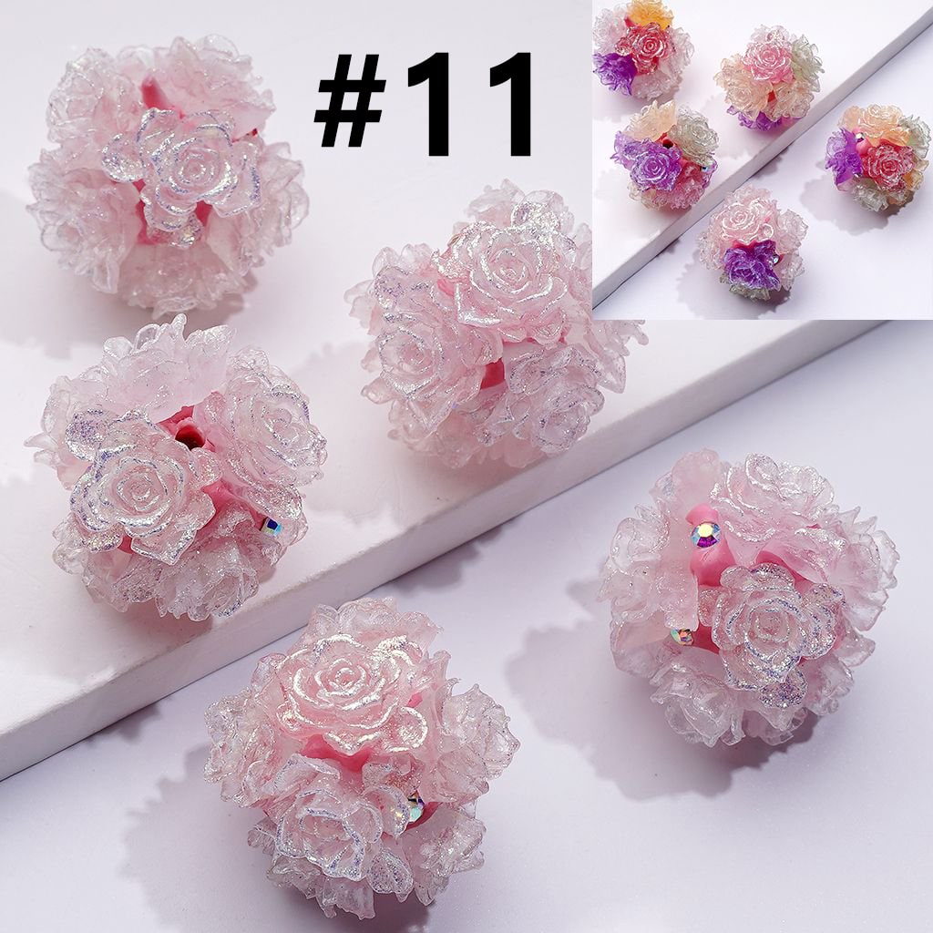 Color Changing Glitter Flower Clay Beads with AB Rhinestones, Round Shape, Approx. 24MM