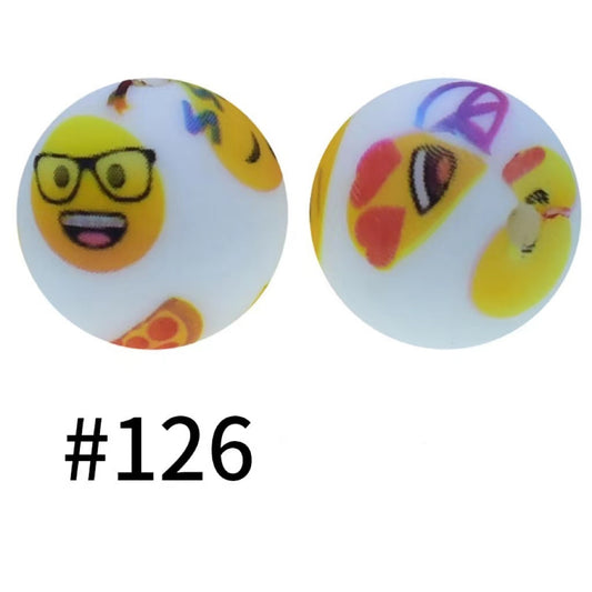 Printed Emoji Silicone Beads Number 126
