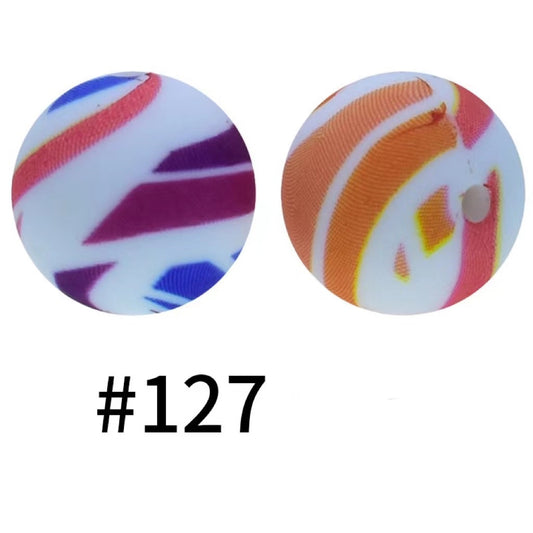 Printed Purple and Orange Stripes Silicone Beads Number 127