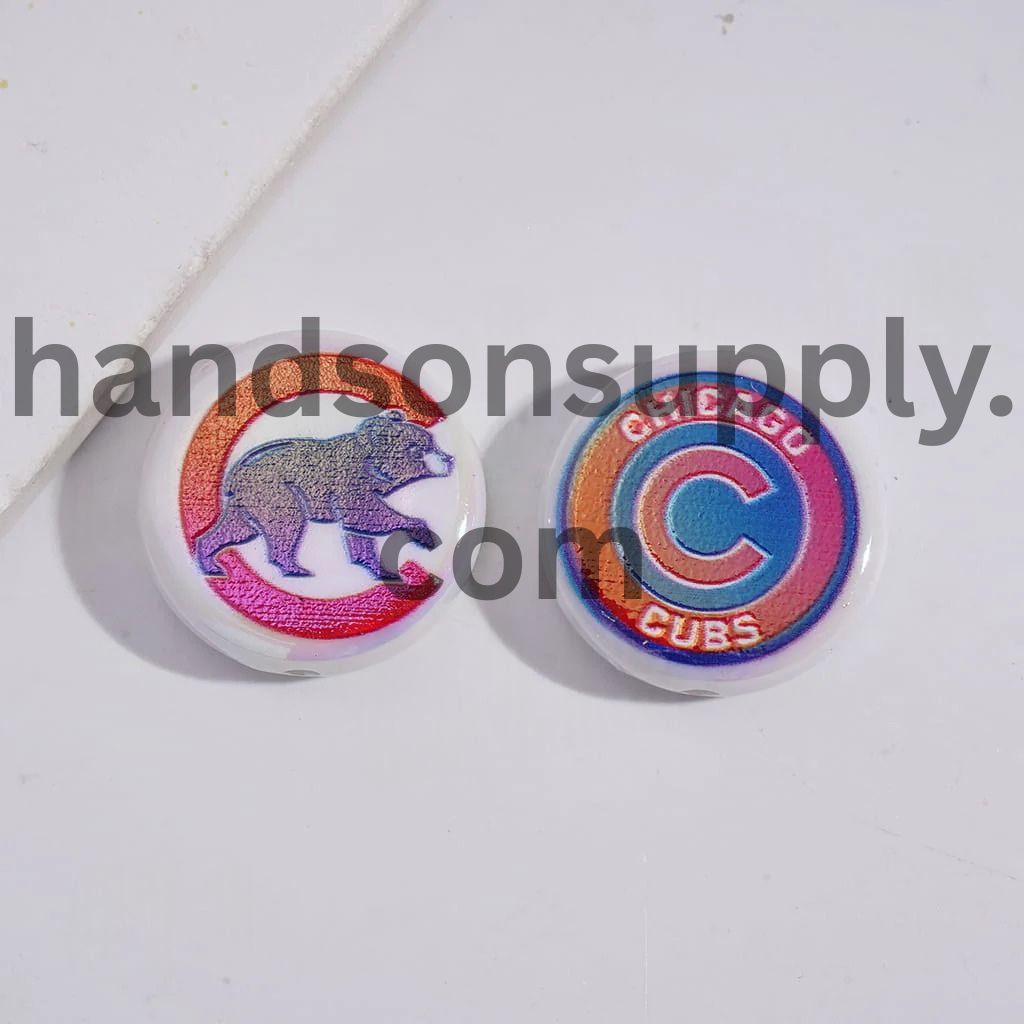 UV Coating with Sports American Baseball Series Acrylic Beads, Around 24MM, Flat Round Shape