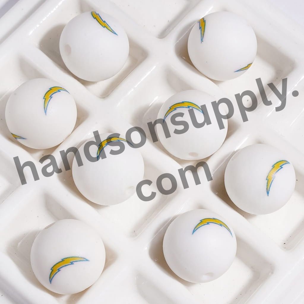 Los Angeles Chargers American Football Team Printed Round Silicone Beads for DIY Bracelets & Necklaces, 15MM