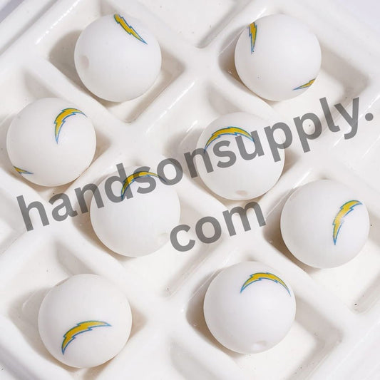 Los Angeles Chargers American Football Team Printed Round Silicone Beads for DIY Bracelets & Necklaces, 15MM