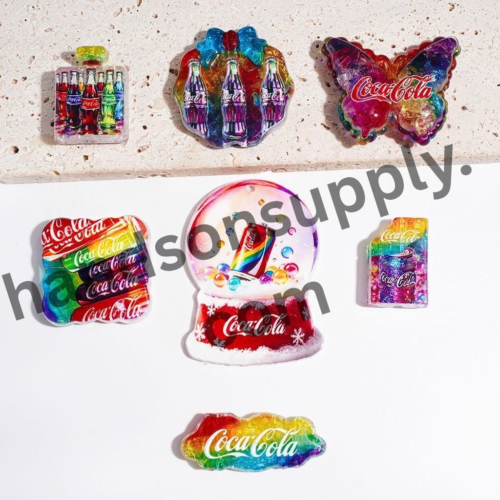 Vibrant Rainbow Refreshing Soda Drink Series Acrylic Crackle Beads and Pendant, Random Mix