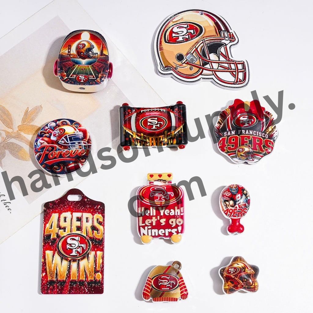 San Francisco American Football Team Logo with Silver Border Acrylic Beads & Pendants, Random Mix