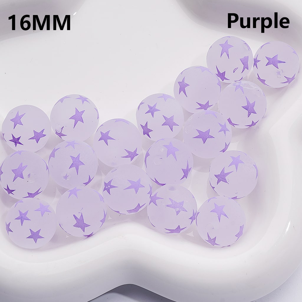 Multi-Color Star Printed Frosted Round Acrylic Beads, 16MM – Bulk 200pcs Required for Single Color Option