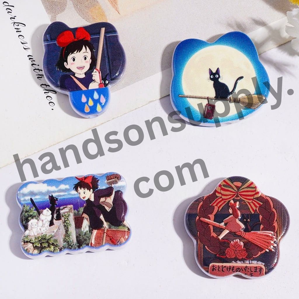 Adorable Red Bowtie Mystical Girl and Black Cat Character Series Acrylic Beads & Pendants, Random Mix