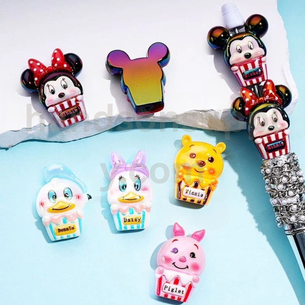 Cute Classic Animation Character UV Coated Acrylic Beads Around 26x25MM Random Cartoon Mix