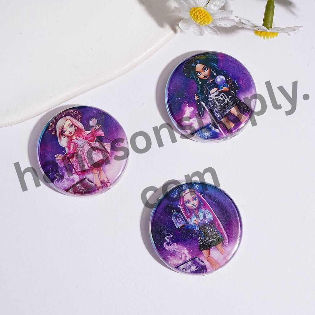 UV-Coated Fantasy Elf High School Purple Series Flat Round Acrylic Beads, 31MM, Random Mix