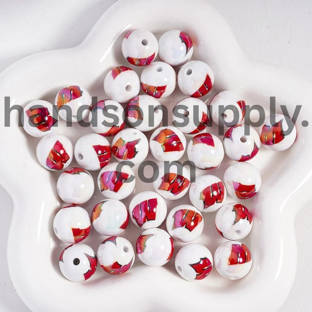 UV Coating American College Football Acrylic Beads, 16MM