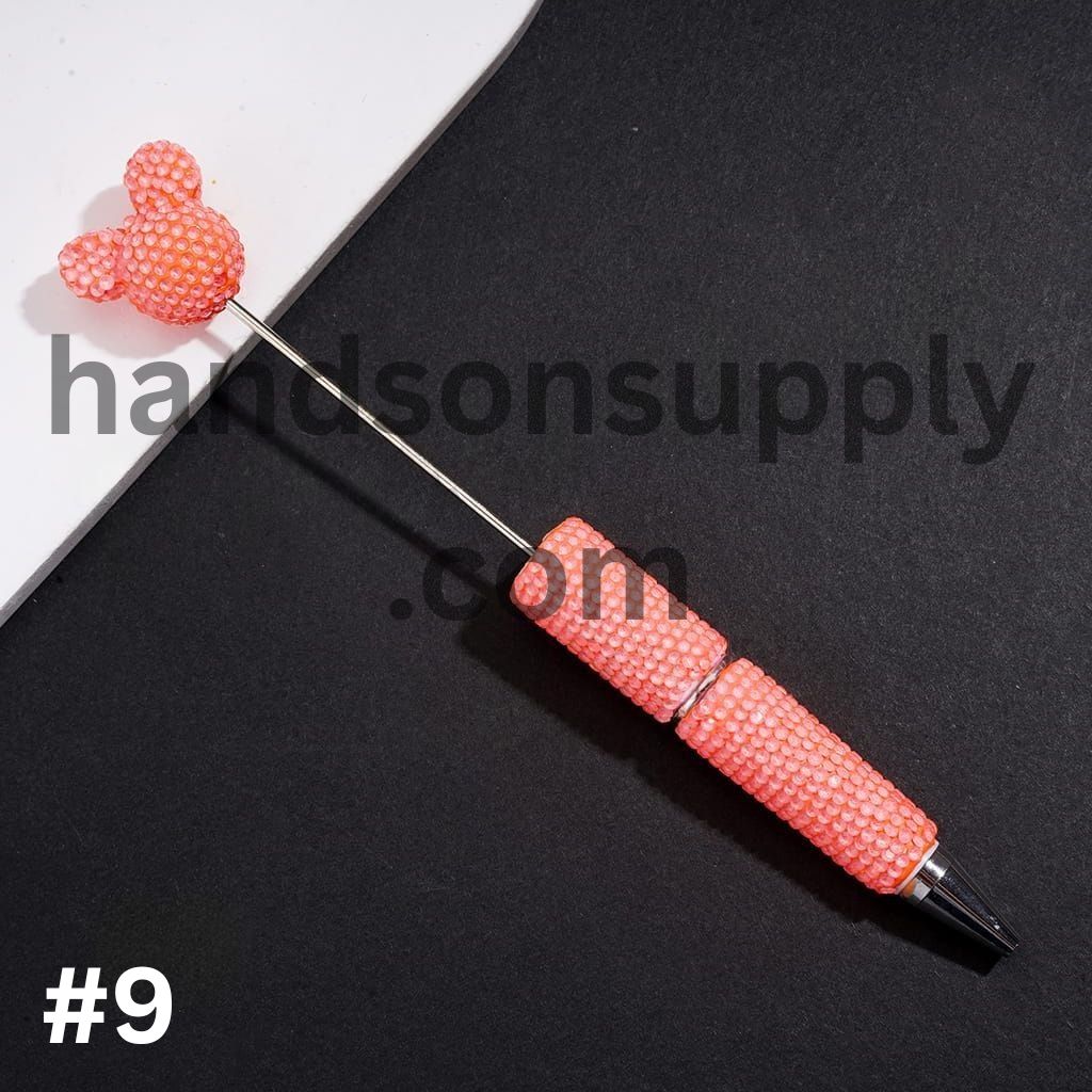 Vibrant Color Mouse Head Pen Topper with Sparkly Rhinestone Fluorescent Beadable Clay Pen (Please Read Description)