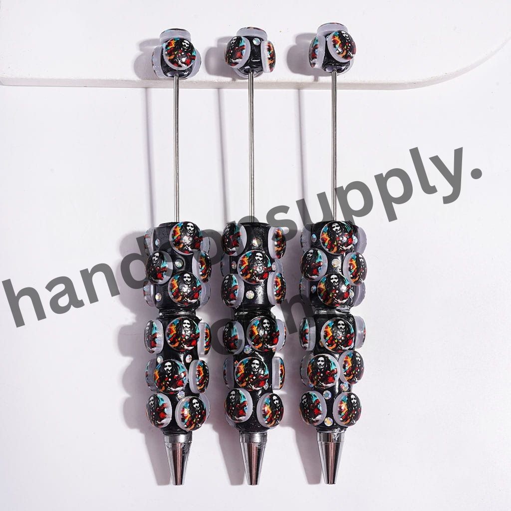 Stylish American Singer Design on Black Background with AB Rhinestones Beadable Clay Pen