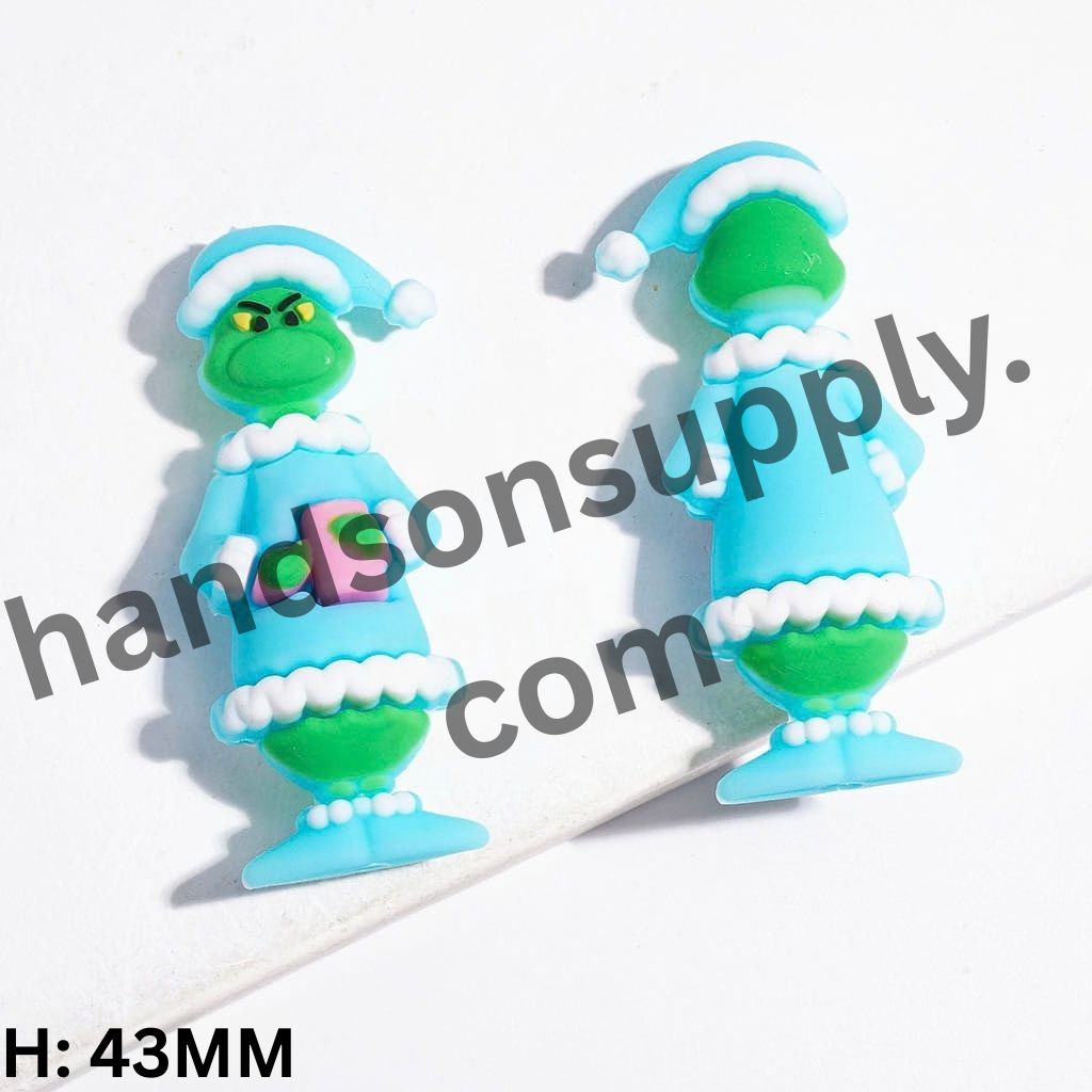 3D Festive Christmas Green Character in Pajamas Holding Gift Box Silicone Focal Bead, 43MM, Multicolor