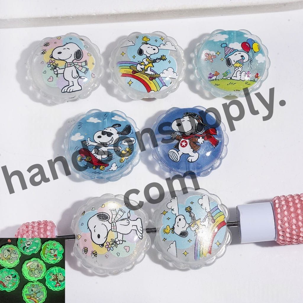 Luminous Cat-Eye Design Beagle Dog Characters Shiny Glittery Wavy Edges Acrylic Beads, 23*25MM Random Mix