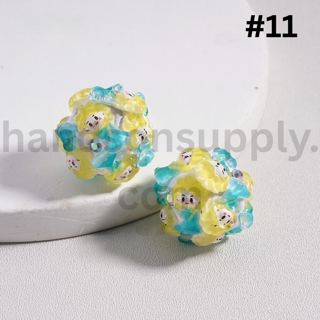Cute Disney Royal Girl Snow Whit Mermai Tian Rapunze Auror Cinderell Arie with AB Rhinestones Round Clay Beads 20MM