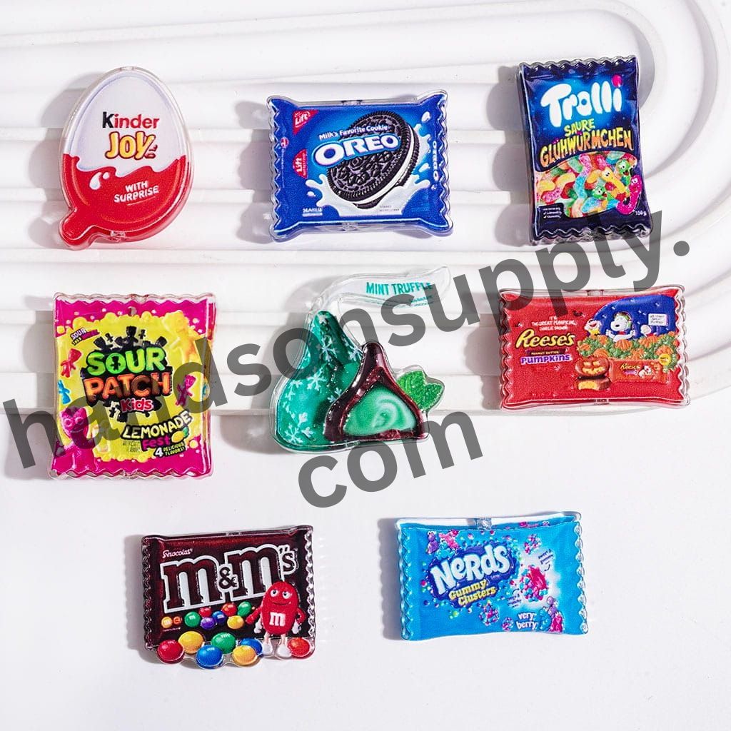 Sweet Shop Treats and Colorful Candy Snack Designs Semi-Clear Acrylic Beads, Random Mix