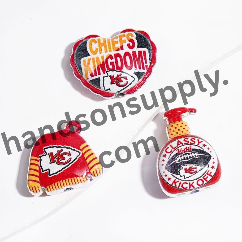 American Football Kansas City Team Series Silver Border Acrylic Beads & Pendants, Random Mix