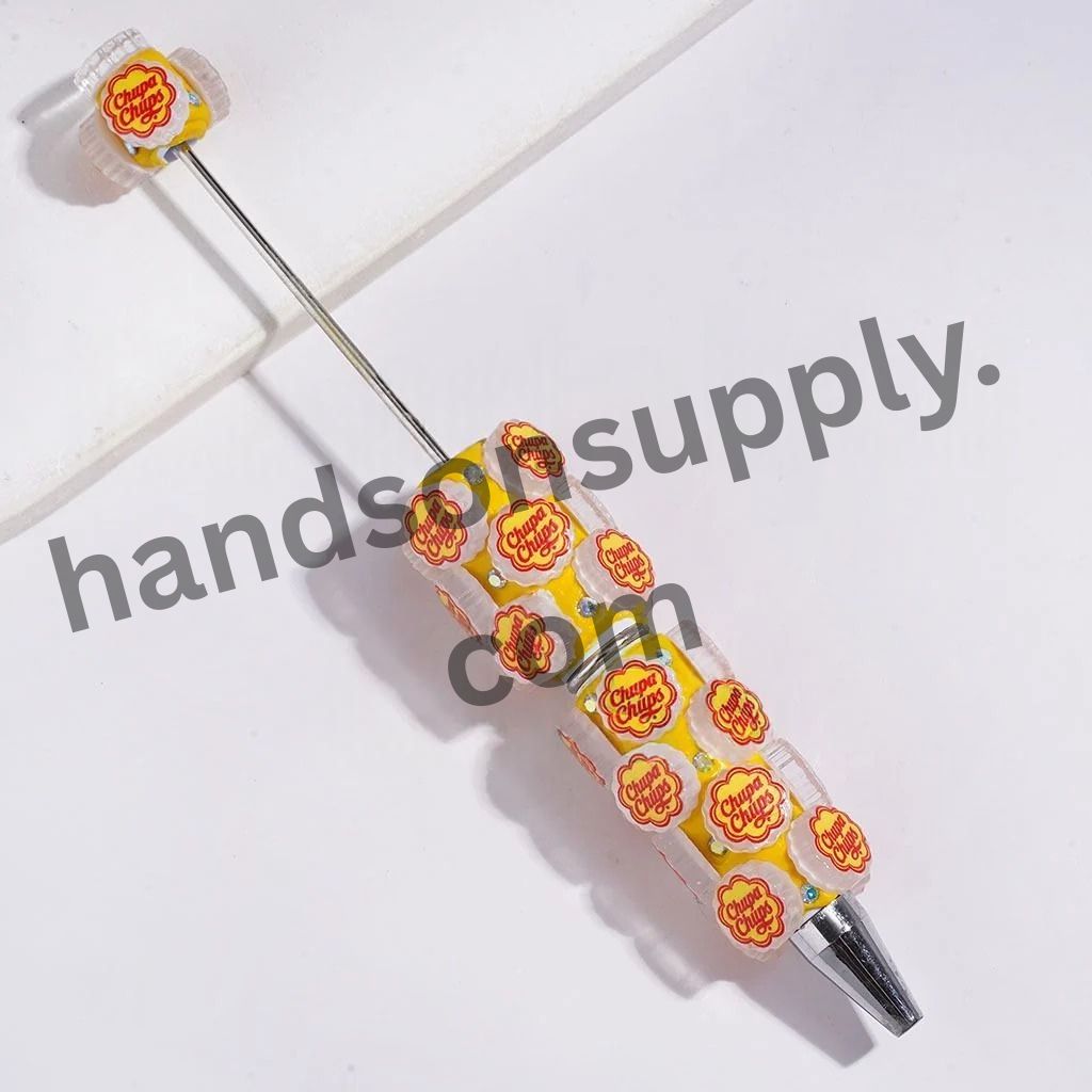 Cute Candy, Coffee, Soda & Fast-Food Drink with Bottle Cap Designs & AB Rhinestones Beadable Clay Pens, Multi-Color