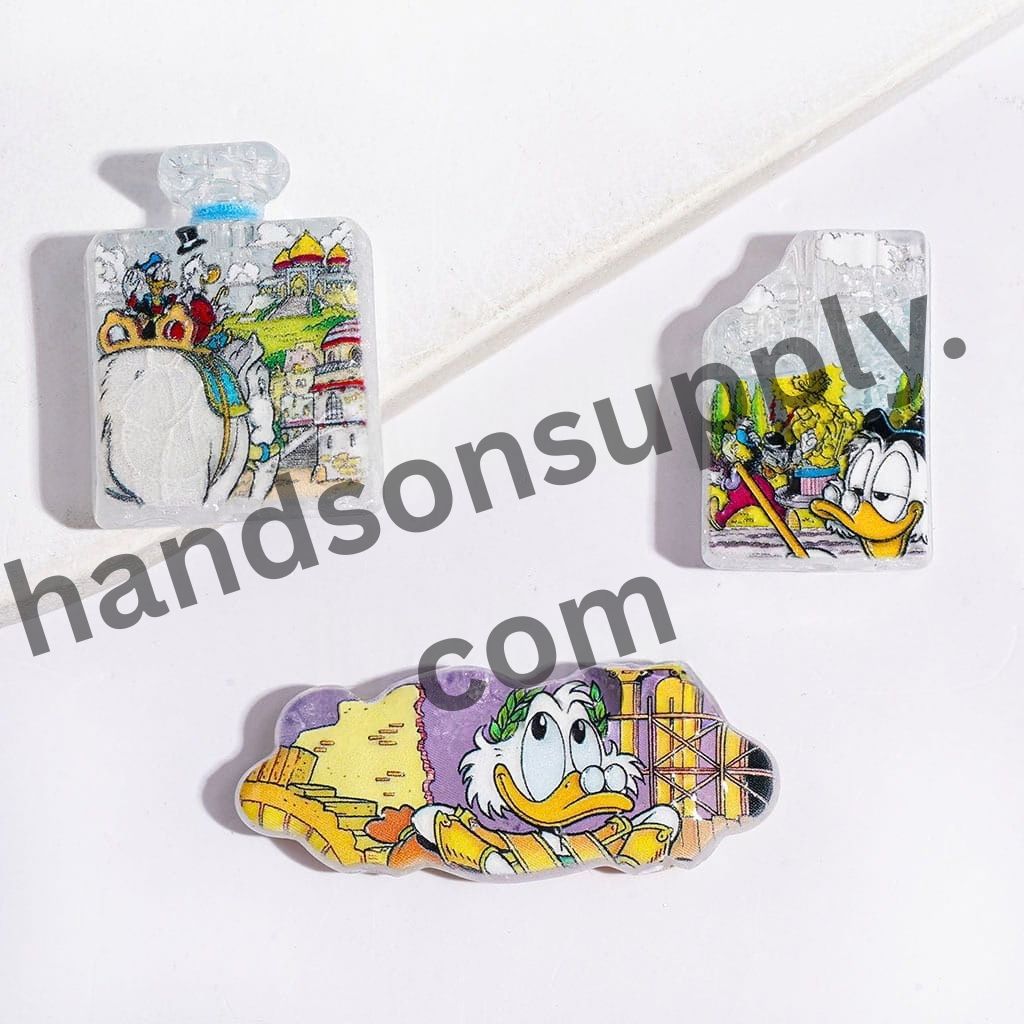 Playful Classic Duck Character Animated Cartoon Series Crackle Acrylic Beads & Pendants, Random Mix