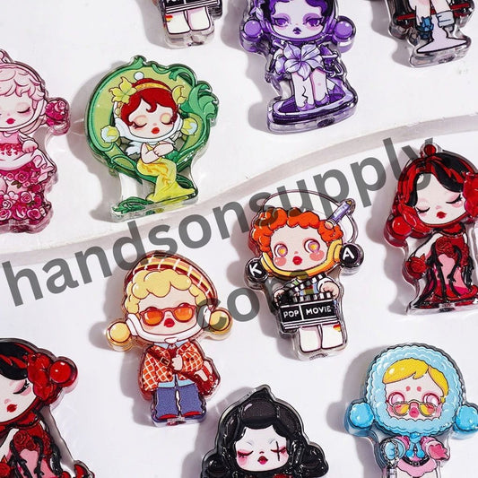 Dark Fantasy Cartoon-Style Girl Doll Characters Series Semi-Clear Acrylic Beads, Diverse Designs, Random Mix